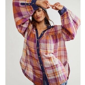 Free People We The Free Olivia Plaid Oversized Button Down Tunic
Size medium
